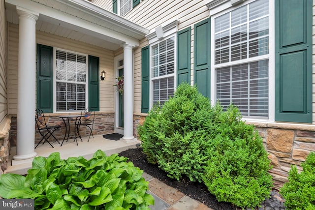 810 Broken Twig Ct, Odenton, MD 21113 - doorway to property with stone siding and covered porch