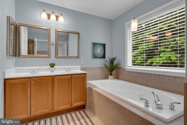 810 Broken Twig Ct, Odenton, MD 21113 - full bathroom featuring double vanity, a garden tub, and tile patterned flooring