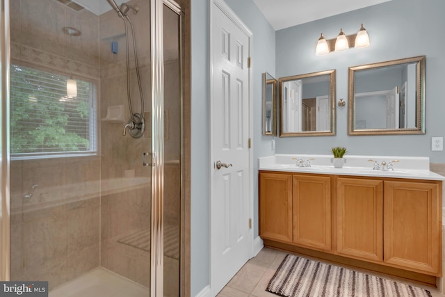 810 Broken Twig Ct, Odenton, MD 21113 - bathroom with a shower stall, double vanity, and tile patterned flooring
