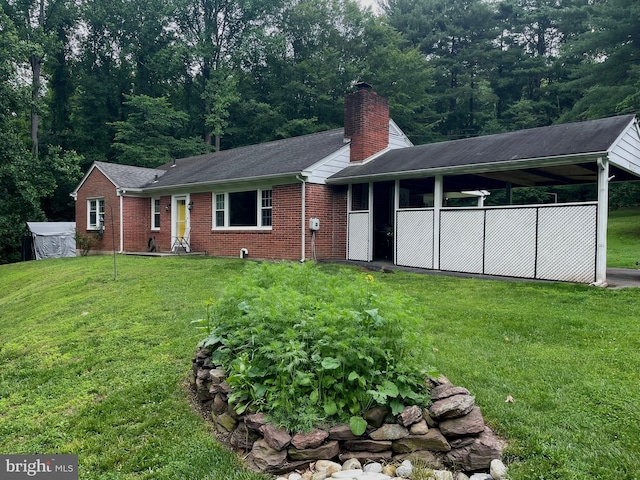 430 W Rose Tree Rd, Media, PA 19063 - ranch-style house with a chimney, a front lawn, brick siding, and roof with shingles