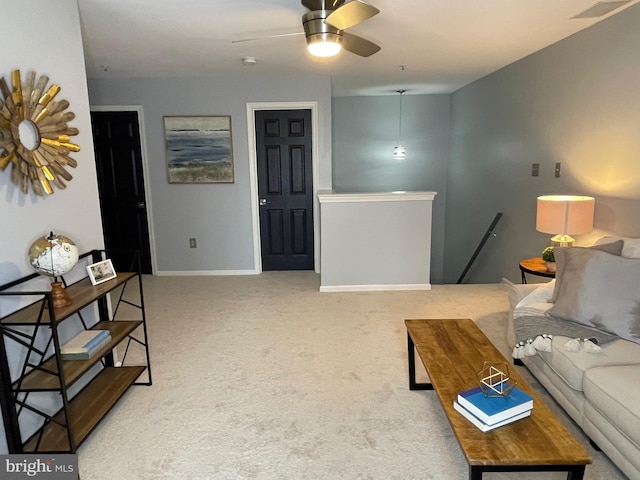 8 Tyler Falls Ct Unit C, Baltimore, MD 21209 - living room featuring carpet, a ceiling fan, and attic access