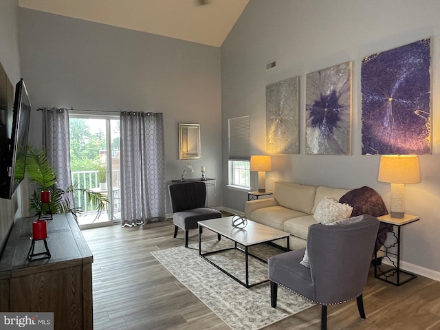 8 Tyler Falls Ct Unit C, Baltimore, MD 21209 - living room featuring high vaulted ceiling, healthy amount of natural light, and wood finished floors