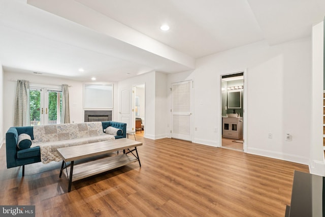 2009 Magarity Ct, Falls Church, VA 22043 - living area featuring light wood-type flooring, recessed lighting, a fireplace, and french doors