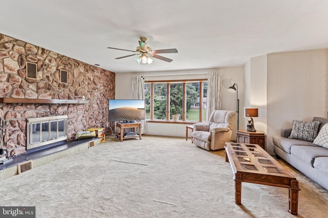 694 Davisville Rd, Warminster, PA 18974 - carpeted living area featuring a ceiling fan and a fireplace