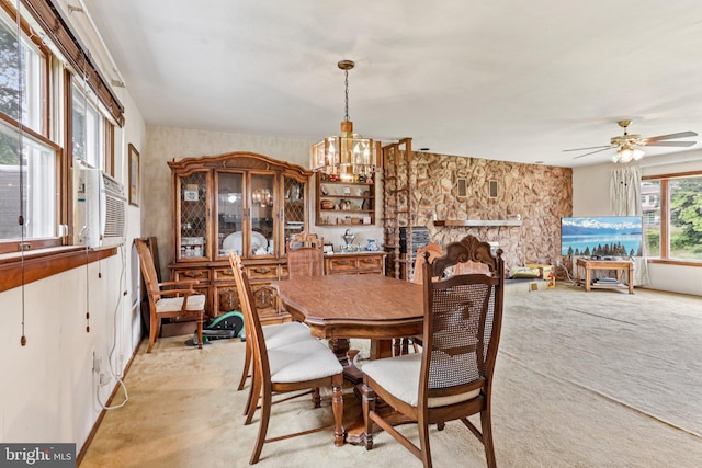 694 Davisville Rd, Warminster, PA 18974 - dining area featuring light colored carpet, a chandelier, and ceiling fan