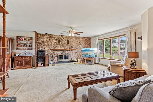 694 Davisville Rd, Warminster, PA 18974 - carpeted living area featuring ceiling fan and a fireplace