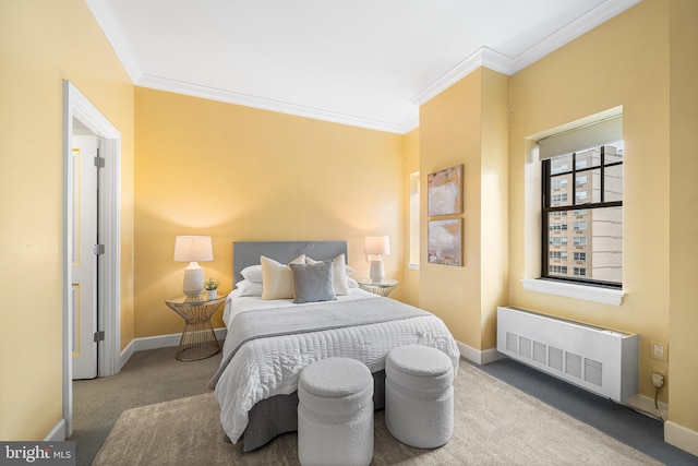 1701 Locust St Unit 2015, Philadelphia, PA 19103 - bedroom featuring radiator heating unit, carpet flooring, and crown molding