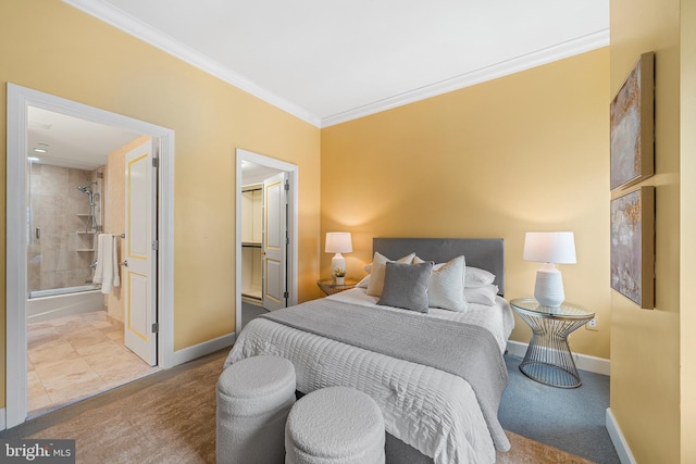 1701 Locust St Unit 2015, Philadelphia, PA 19103 - bedroom with ornamental molding, carpet flooring, and connected bathroom