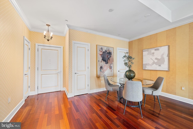 1701 Locust St Unit 2015, Philadelphia, PA 19103 - dining room featuring crown molding, a chandelier, hardwood / wood-style floors, and wallpapered walls