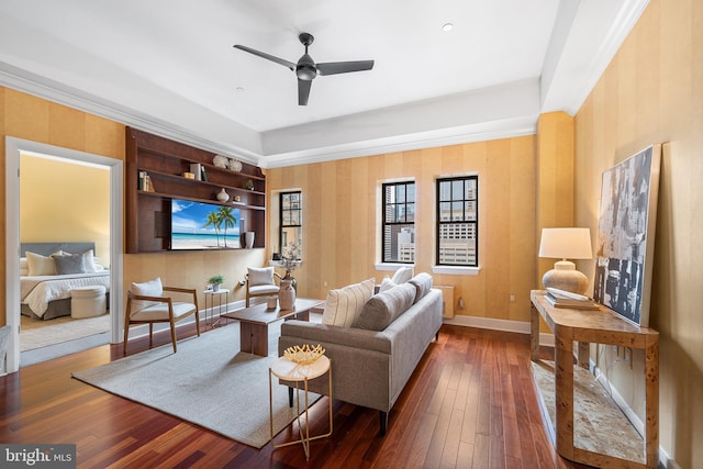 1701 Locust St Unit 2015, Philadelphia, PA 19103 - living room featuring dark wood-style flooring and a ceiling fan