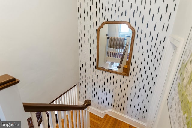 627 E Allens Ln, Philadelphia, PA 19119 - stairs with wallpapered walls and wood finished floors