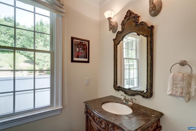 455 Foxdale Ln, Charlottesville, VA 22903 - bathroom featuring vanity, plenty of natural light, and crown molding