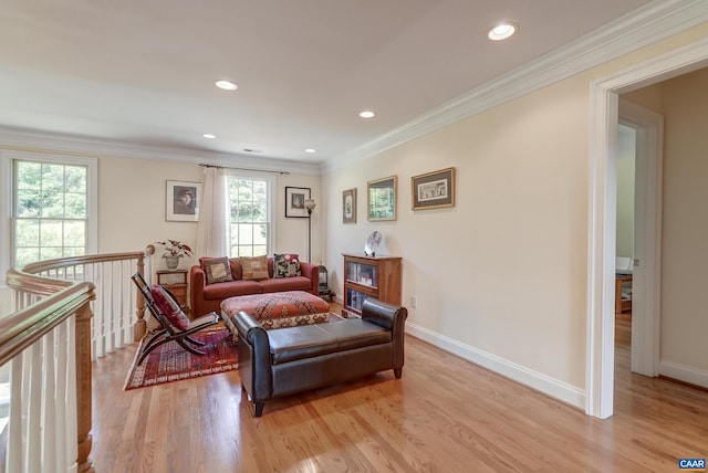 455 Foxdale Ln, Charlottesville, VA 22903 - living room featuring light wood finished floors, ornamental molding, and recessed lighting