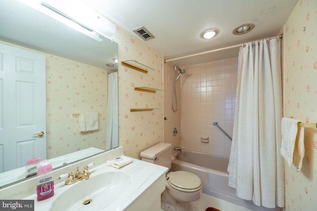 20630 Valley Forge Cir Unit 630, King Of Prussia, PA 19406 - bathroom with shower / bath combination with curtain, vanity, and wallpapered walls