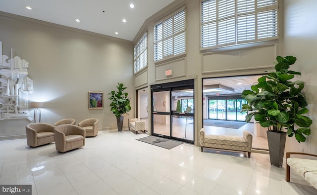 20630 Valley Forge Cir Unit 630, King Of Prussia, PA 19406 - lobby featuring a towering ceiling, ornamental molding, and recessed lighting