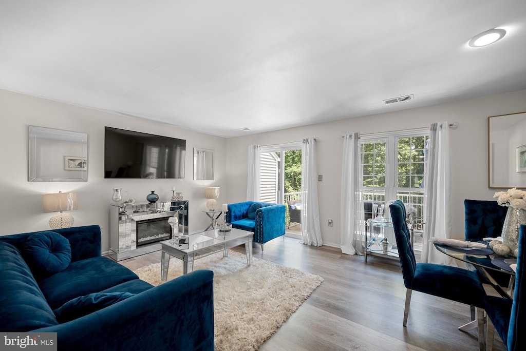 2870 Burgundy Pl, Woodbridge, VA 22192 - living area with a high end fireplace and wood finished floors