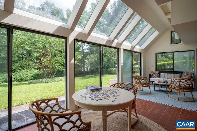 1614 Meadowbrook Heights Rd, Charlottesville, VA 22901 - sunroom / solarium featuring a skylight, an outdoor hangout area, and lofted ceiling