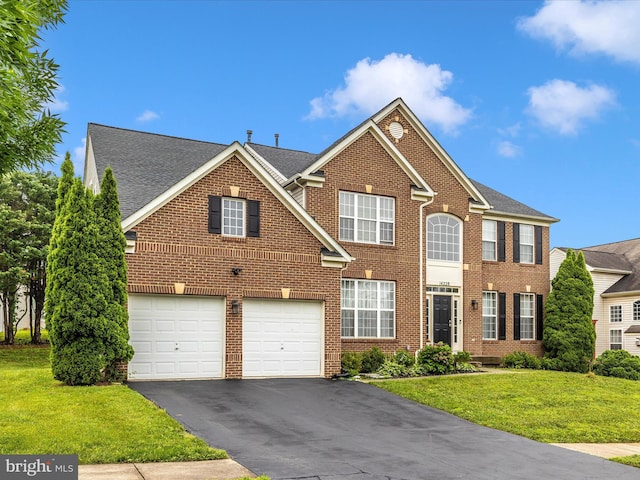 14228 Golden Hook Rd, Boyds, MD 20841 - view of front of property featuring driveway, brick siding, a front lawn, and a shingled roof