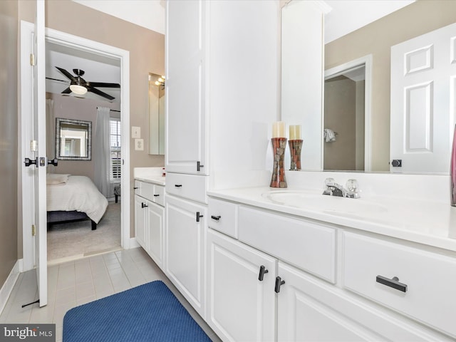 14228 Golden Hook Rd, Boyds, MD 20841 - full bathroom with vanity, tile patterned floors, connected bathroom, and a ceiling fan