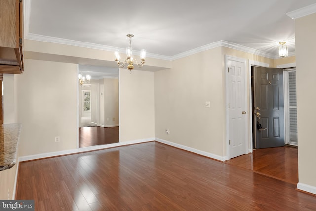 11021 Folksie Ct Unit 201, Manassas, VA 20109 - unfurnished living room featuring a chandelier, wood finished floors, and crown molding