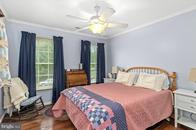 69 Cardinal Forest Dr, Fredericksburg, VA 22406 - bedroom featuring ornamental molding, multiple windows, wood finished floors, and a ceiling fan