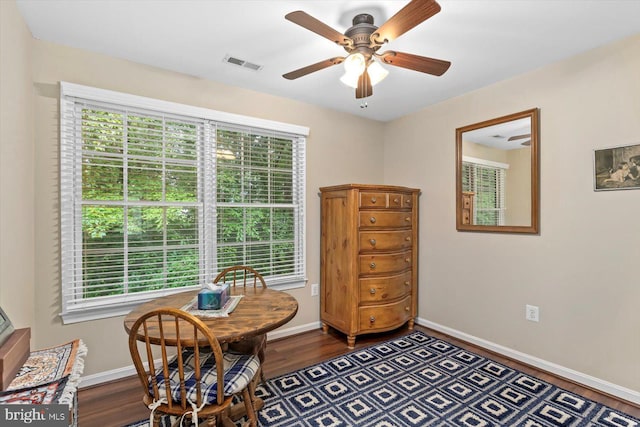 69 Cardinal Forest Dr, Fredericksburg, VA 22406 - dining room with plenty of natural light, ceiling fan, and dark wood-type flooring