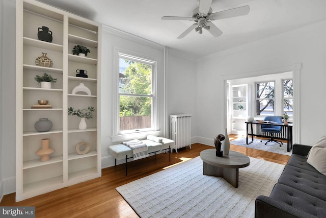 1329 Delafield Pl NW, Washington, DC 20011 - sitting room with radiator heating unit, crown molding, wood finished floors, and an office area