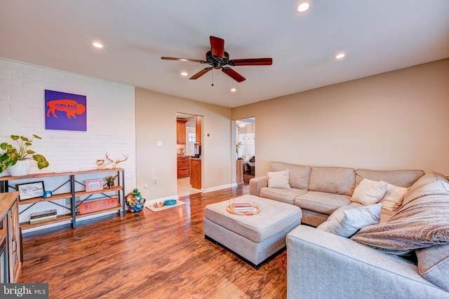 67 Neptune Ln, Levittown, PA 19054 - living room with ceiling fan, wood finished floors, and recessed lighting