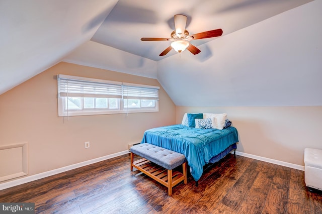 67 Neptune Ln, Levittown, PA 19054 - bedroom featuring wood finished floors, vaulted ceiling, and ceiling fan