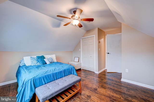 67 Neptune Ln, Levittown, PA 19054 - bedroom with wood finished floors, lofted ceiling, and a ceiling fan