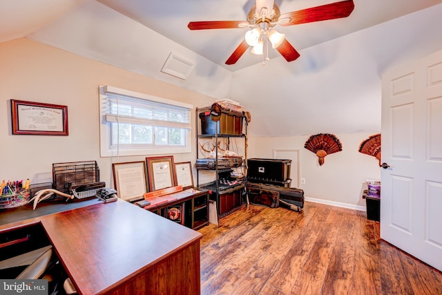 67 Neptune Ln, Levittown, PA 19054 - office area with vaulted ceiling, wood finished floors, and ceiling fan