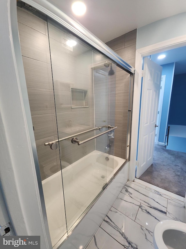 2258 Arlington Ter, Alexandria, VA 22303 - full bath with combined bath / shower with glass door and marble look tile flooring