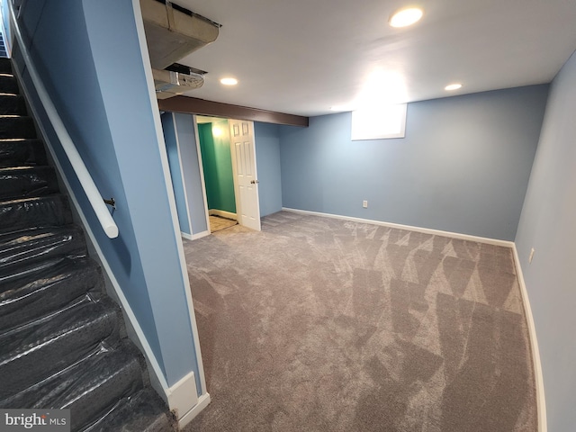 2258 Arlington Ter, Alexandria, VA 22303 - below grade area with carpet floors, stairway, and recessed lighting