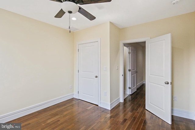 244 N Rose St, Baltimore, MD 21224 - unfurnished bedroom with dark wood-type flooring, ceiling fan, and recessed lighting