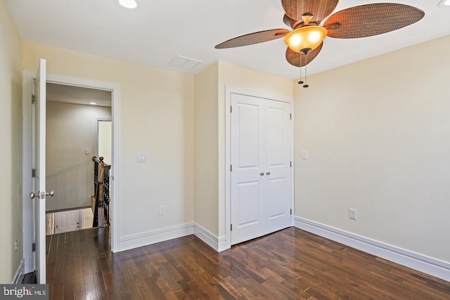 244 N Rose St, Baltimore, MD 21224 - unfurnished bedroom with wood-type flooring, recessed lighting, a closet, and a ceiling fan