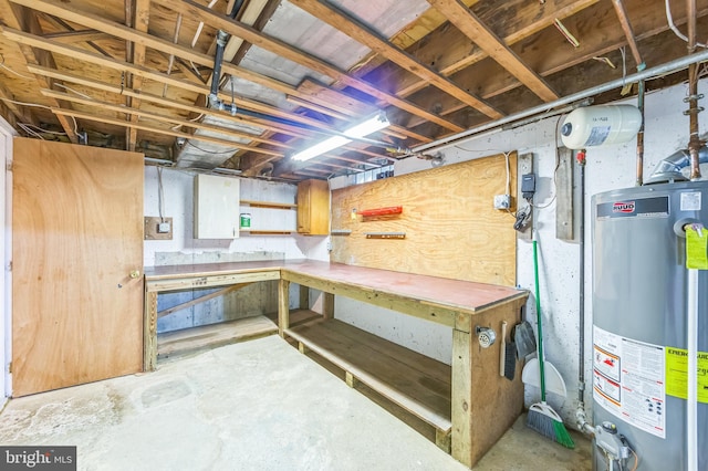 739 Brooke Cir, Morton, PA 19070 - unfinished below grade area with a workshop area and water heater