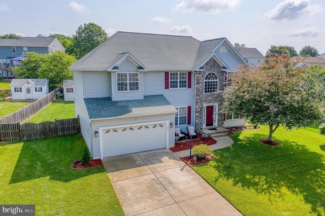 890 Ambleside Dr, Culpeper, VA 22701 - traditional-style home with an attached garage, driveway, a shingled roof, and stone siding