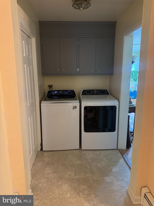 18 Benedict Rd, Lancaster, PA 17603 - washroom featuring washer and dryer, cabinet space, and a baseboard radiator
