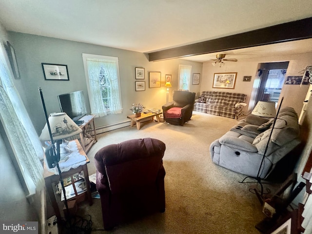 18 Benedict Rd, Lancaster, PA 17603 - carpeted living area featuring ceiling fan and a baseboard heating unit