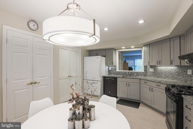 9209 Howard Square Dr Unit 9209, Pikesville, MD 21208 - kitchen featuring black appliances, gray cabinets, backsplash, recessed lighting, and light wood finished floors