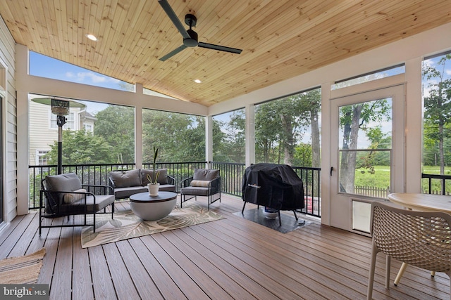 18416 Mill Run Ct, Leesburg, VA 20176 - sunroom / solarium with an outdoor living space, a ceiling fan, and lofted ceiling
