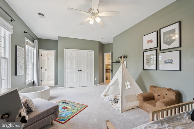 18416 Mill Run Ct, Leesburg, VA 20176 - recreation room with ceiling fan and carpet flooring