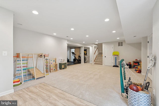 18416 Mill Run Ct, Leesburg, VA 20176 - rec room with recessed lighting and carpet floors