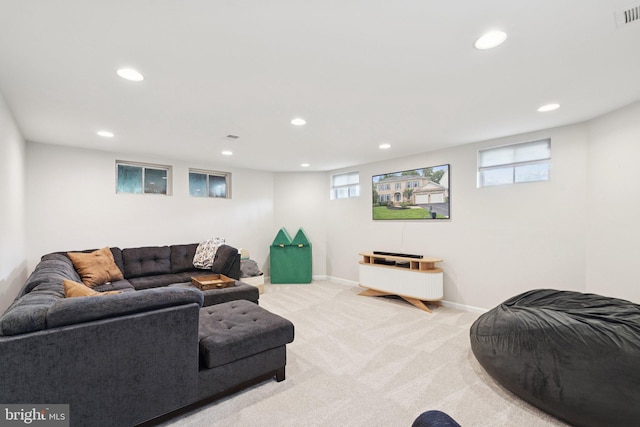 18416 Mill Run Ct, Leesburg, VA 20176 - living area featuring light carpet, recessed lighting, and healthy amount of natural light
