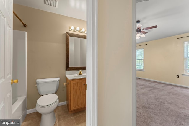 5522 Trout Run Rd, Clinton, MD 20735 - full bathroom featuring a ceiling fan, vanity, tile patterned floors, and  shower combination