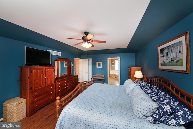 2553 Stone Hill Rd, Harleysville, PA 19438 - bedroom featuring wood finished floors, ceiling fan, and ensuite bathroom