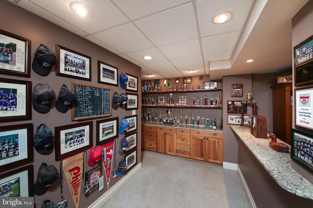 2553 Stone Hill Rd, Harleysville, PA 19438 - indoor bar with a paneled ceiling, light carpet, and recessed lighting