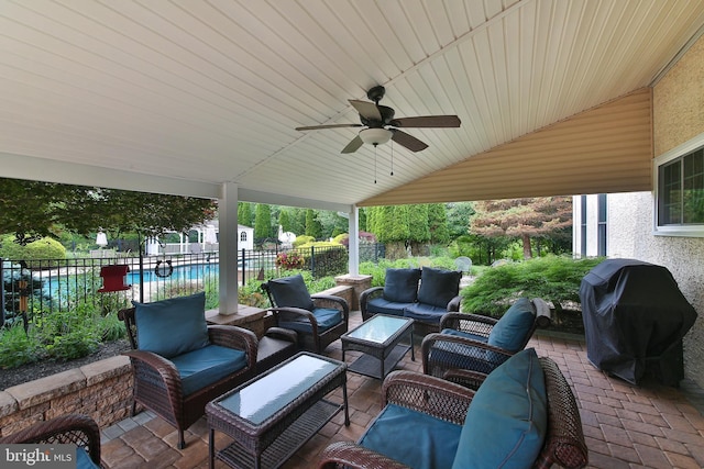 2553 Stone Hill Rd, Harleysville, PA 19438 - view of patio / terrace featuring an outdoor living space, ceiling fan, and grilling area