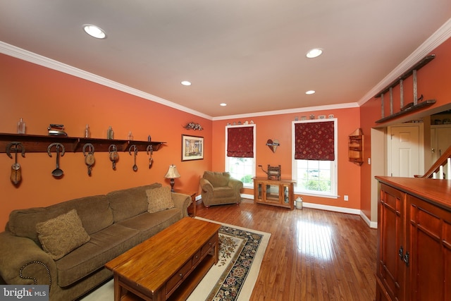 2553 Stone Hill Rd, Harleysville, PA 19438 - living room featuring recessed lighting, wood finished floors, and crown molding