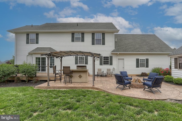 395 Olde Meadow Ln, Lebanon, PA 17042 - back of house featuring a fire pit, a pergola, a lawn, and a patio